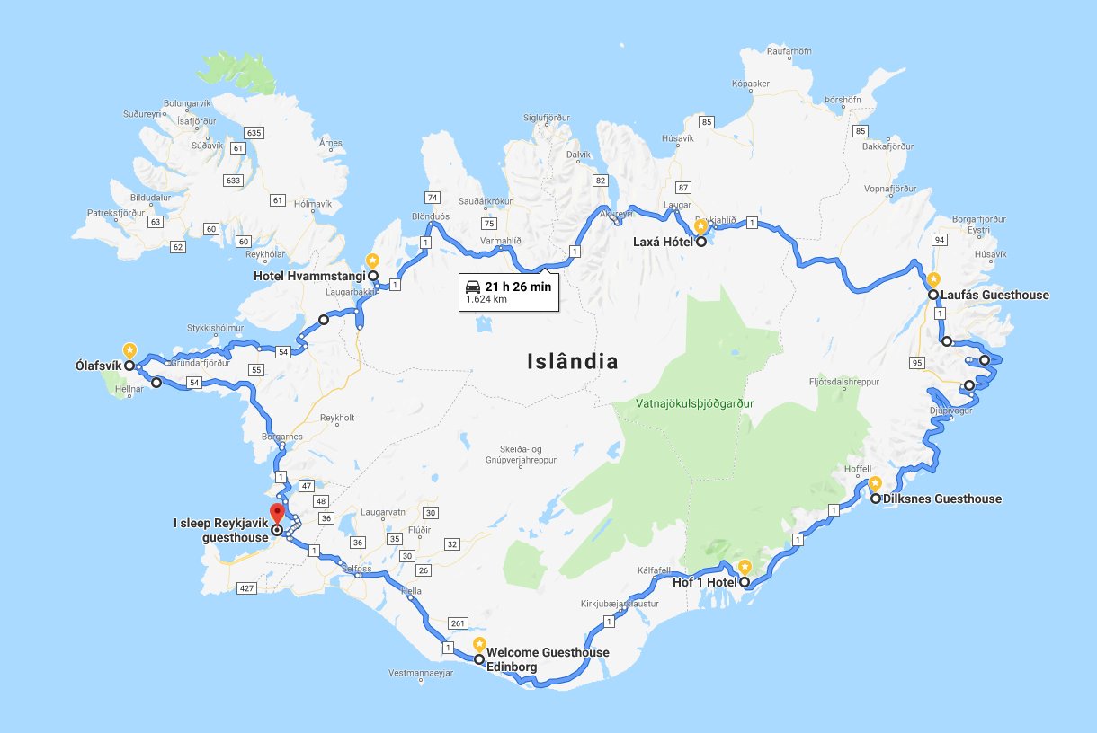 Mapa - Roadptrip pela Islândia